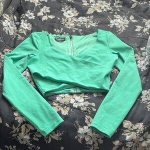 Bebe vintage Mint Green Long Sleeve Crop Top
